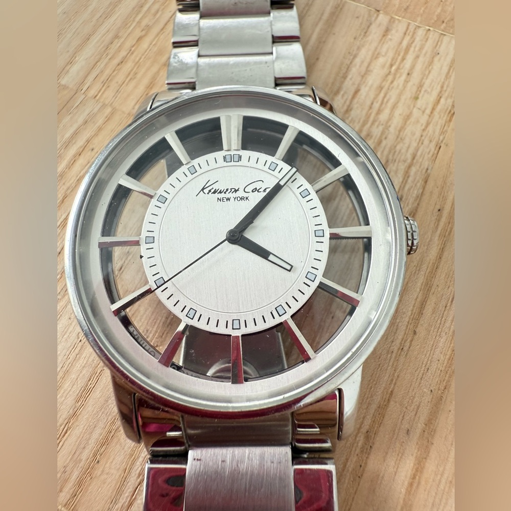 Keneth Cole New York men’s stainless steel transparent dial watch NEW BATTERY